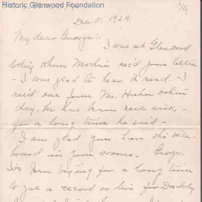 George W. Summers from Elizabeth S. Quarrier, Dec 8, 1924