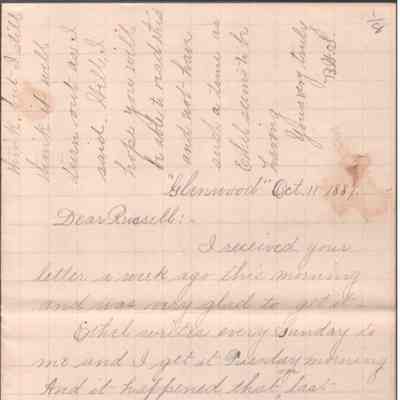 Russell G. Quarrier from Elizabeth S. Quarrier, Oct 11, 1887
