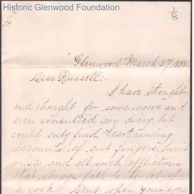Russell G. Quarrier from Elizabeth S. Quarrier, Mar 27, 1888
