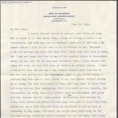 Elizabeth S. Quarrier from George W. Summers, Jun 29, 1922