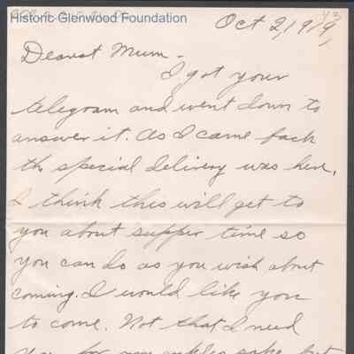 Elizabeth S. Quarrier from Alexander W. Quarrier, Oct 2, 1919