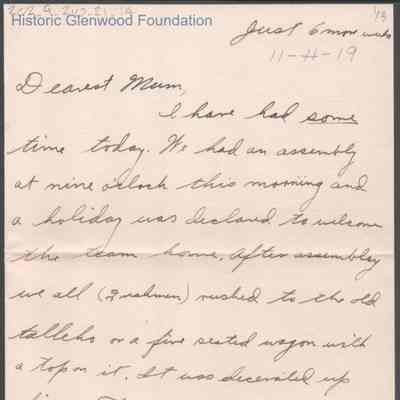 Elizabeth S. Quarrier from Alexander W. Quarrier, Nov 11, 1919