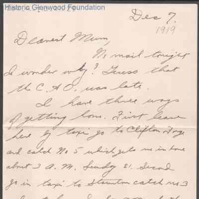 Elizabeth S. Quarrier from Alexander W. Quarrier, Dec 7, 1919