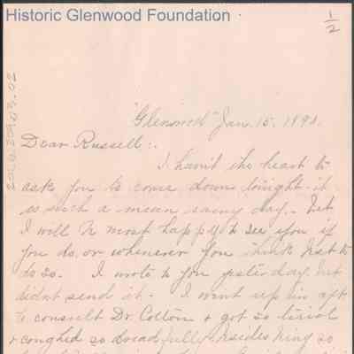 Russell G. Quarrier from Elizabeth S. Quarrier, Jan 15, 1890