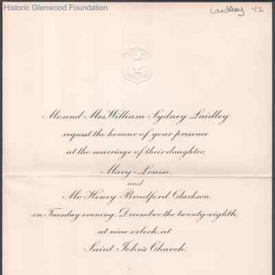 Lewis & Lucy W. Summers invitation to Mary-Louise Laidley and Henry B. Clarkson wedding, no date