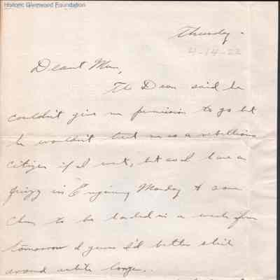 Elizabeth S. Quarrier from Alexander W. Quarrier, Apr 14, 1922