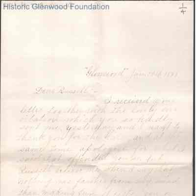 Russell G. Quarrier from Elizabeth S. Quarrier, Jan 19, 1888