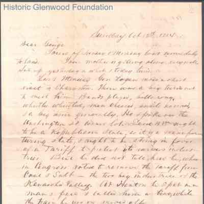 George W. Summers from Lewis Summers, Oct 12, 1884