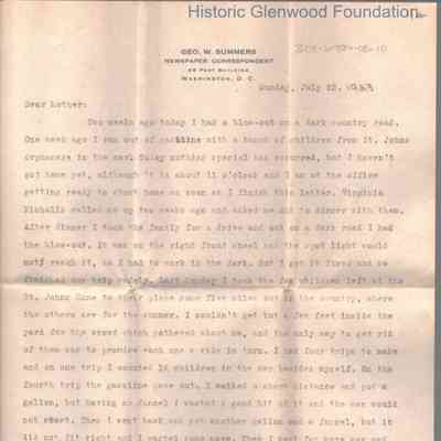 Lucy W. Summers from George W. Summers, July 23, 1923