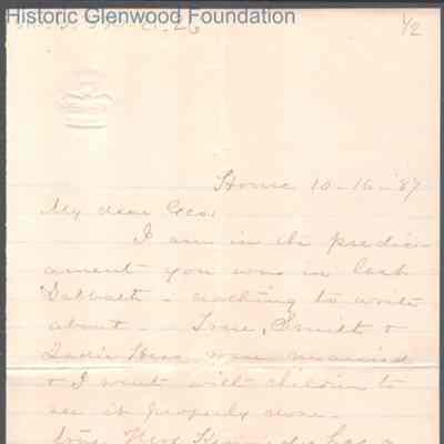 George W. Summers from Lucy W. Summers, Oct 16, 1887