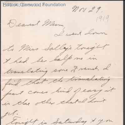 Elizabeth S. Quarrier from Alexander W. Quarrier, Nov 29, 1919