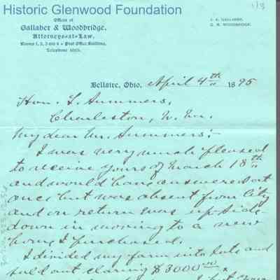 Lewis Summers from George W. Woodbridge, Jr., Apr 4, 1895