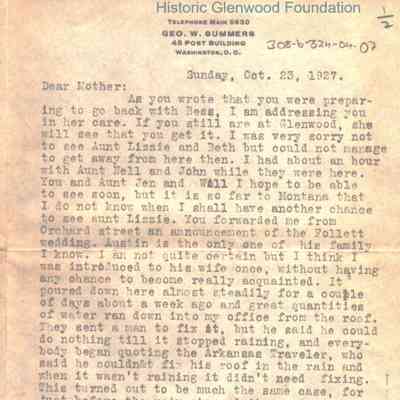 Lucy W. Summers from George W. Summer, October 23, 1927