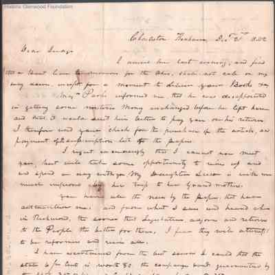 Judge Lewis Summers, 1842 letter from unknown author