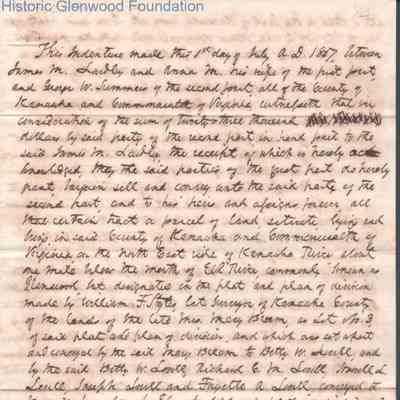 Glenwood Purchase Agreement between Judge George Summers and James M. Laidley and Anna M. Laidley, Jul 1, 1857