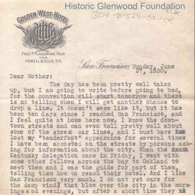 Lucy W. Summers from George W. Summers, June 27, 1920