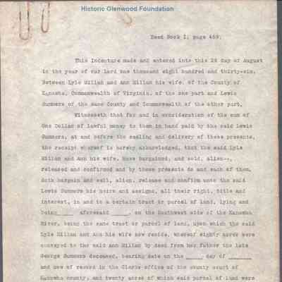Judge Lewis Summers, transcript of deed, Lyle & Ann Millan, Aug. 27, 1836