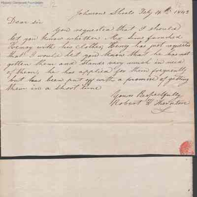 Judge Lewis Summers from Robert H. Thornton, Feb 16, 1843
