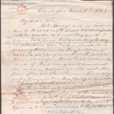 Judge Lewis Summers, 1843 letter from unknown author