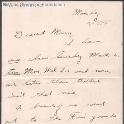 Elizabeth S. Quarrier from Alexander W. Quarrier, Sep 20, 1921