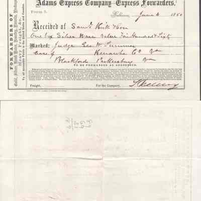 Theodore T. S. Laidley for Judge George Summers, Jun 4, 1860; shipping receipt for silver service