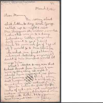 Postcard to Elizabeth S. Quarrier from Lucy S. Quarrier, Mar 8, 1915