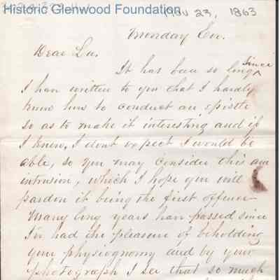Lewis Summers from William S. Laidley, Nov 23, 1863
