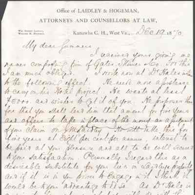 Lewis Summers from William H. Hogeman, Dec 19, 1870