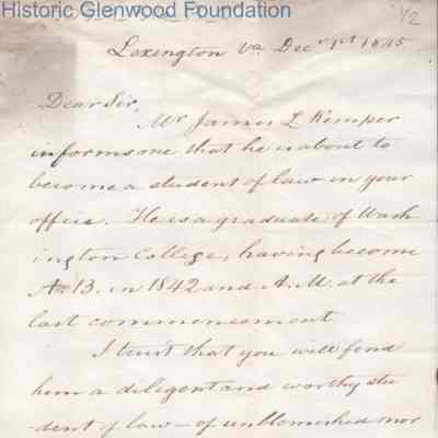 Judge George Summers from Henry Ruffner, Dec 1, 1845