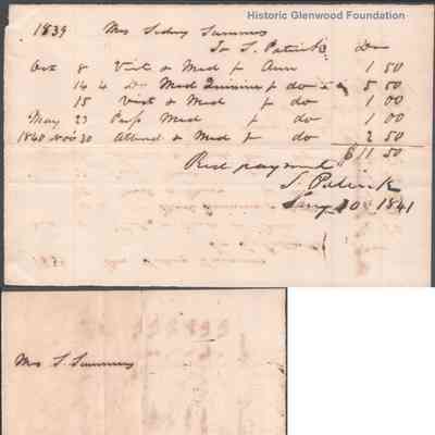 Sydney Lucy Summers Summers, bill from Dr. Spicer Patrick, 1839