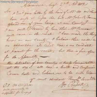 Judge Lewis Summers from William Russell, Aug 27, 1812