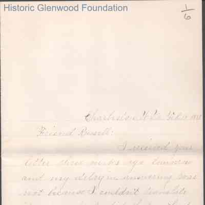 Russell G. Quarrier from Elizabeth S. Quarrier, Feb 18, 1887