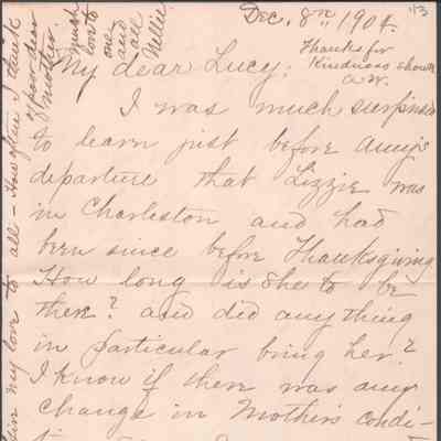 Lucy W. Summers from Ellen W. Follett, Dec 8, 1904