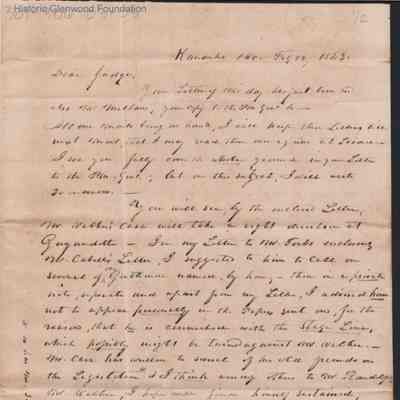 Judge Lewis Summers from James Lewis, Feb 22, 1843