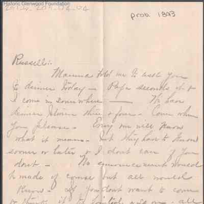 Russell G. Quarrier from Elizabeth S. Quarrier, c. 1893