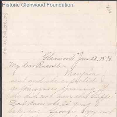 Russell G. Quarrier from Elizabeth S. Quarrier, Jan 23, 1890