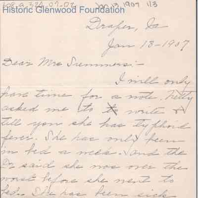 Lucy W. Summers from Berdie H. Goshorn, Jan 13, 1907