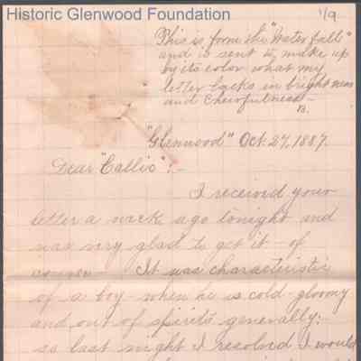 Russell G. Quarrier from Elizabeth S. Quarrier, Oct 27, 1887
