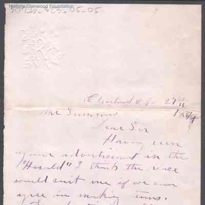Lewis Summers from Samuel Barterick, Jan 27, 1874