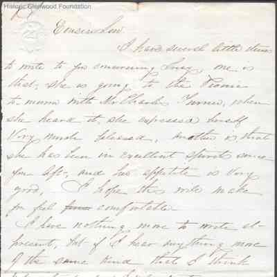 Lewis Summers from "Cousin Julia" with postscript from "Cousin Elizabeth," no date
