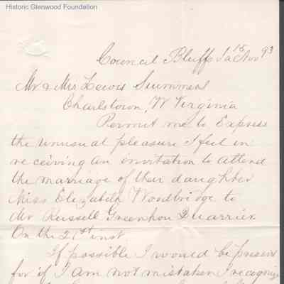 Lewis & Lucy W. Summers from J. Henry Westcott, Nov 15, 1893