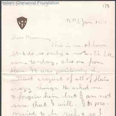 Elizabeth S. Quarrier from Lucy S. Quarrier, Jan 12, 1915