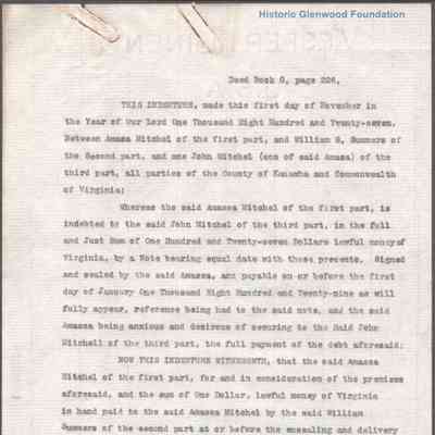 William Shaw Summers, trust agreement with Amasa & John Mitchel, 1827