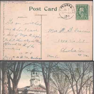 Postcard to Elizabeth S. Quarrier from Alexander W. Quarrier, Jul 7, 1916