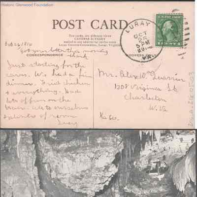 Postcard to Alexander W. Quarrier from Lucy S. Quarrier, Oct 26, 1914