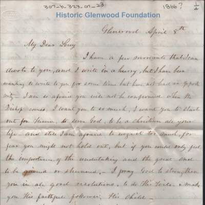 Lewis Summers from Amacetta Laidley Summers, Apr 8, 1866