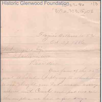 Lewis Summers from Lucian P. Proffitt, Oct 27, 1886