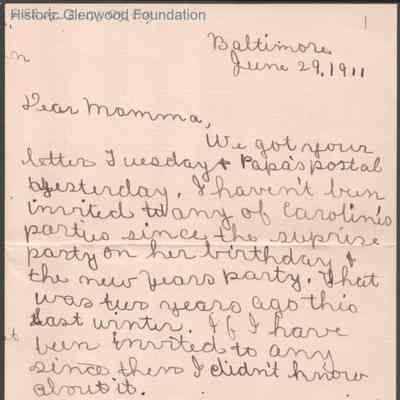 Elizabeth S. Quarrier from Lucy S. Quarrier, Jun 29, 1911