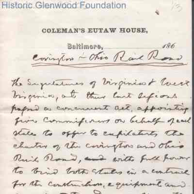 Judge George Summers Speech about the Covington & Ohio Railroad, no date