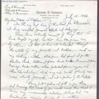 Lewis Summers, Jr. to Nieces and Nephew, Jul 15, 1943